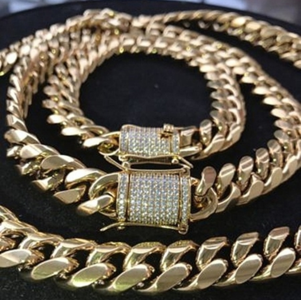 18k gold plated necklace Miami Cuban link chain